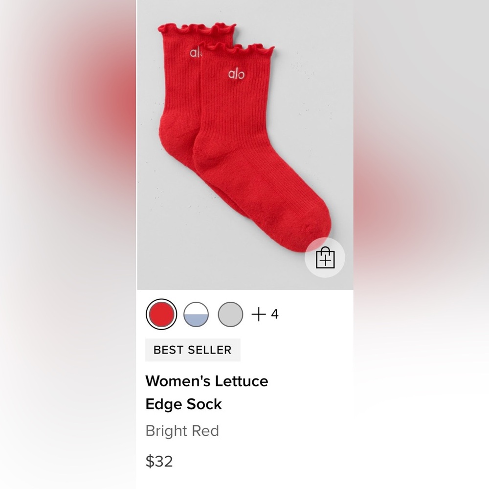 NEW ALO Yoga Bright Red Lettuce Edge Socks size S/M - Picture 4 of 4